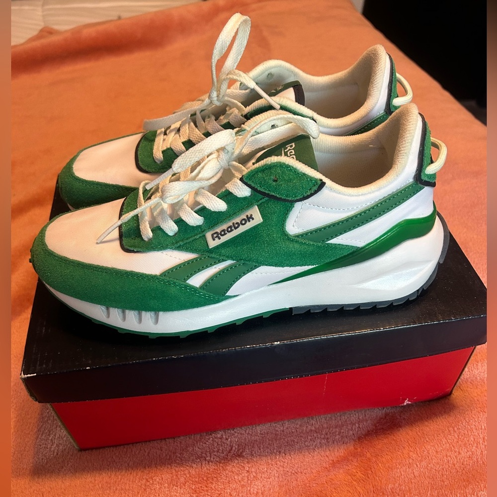 Reebok Green and White Retro Runner Sneakers